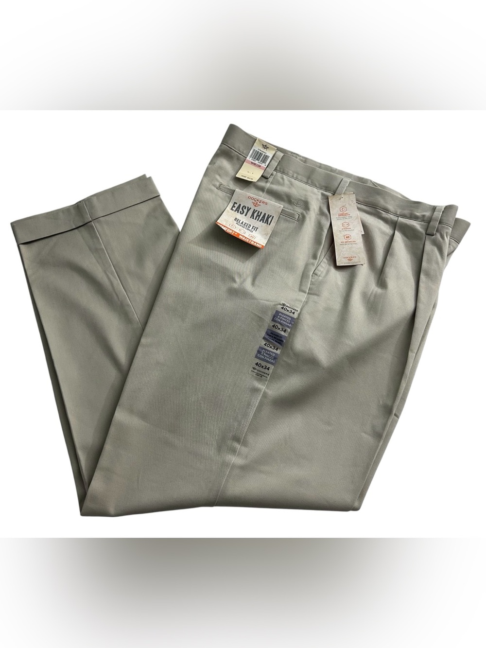 DOCKERS Relaxed Fit Pleated Khaki Pants Men’s Size 40 X 34 NWT/FLAW